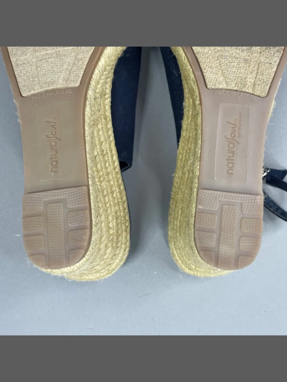 Naturalizer Shoes Womens 9.5 blue brown jute natural sole Brigette jute wedge